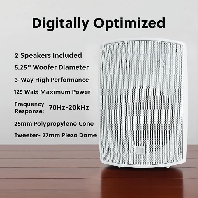 Dual Electronics LU53PW 5.25" 3-Way Indoor Outdoor Wired Speakers Pair | Weather & UV resistant, for patio, pool & garage, expansive stereo sound, easy setup, wired home speakers, white pair - Image 2