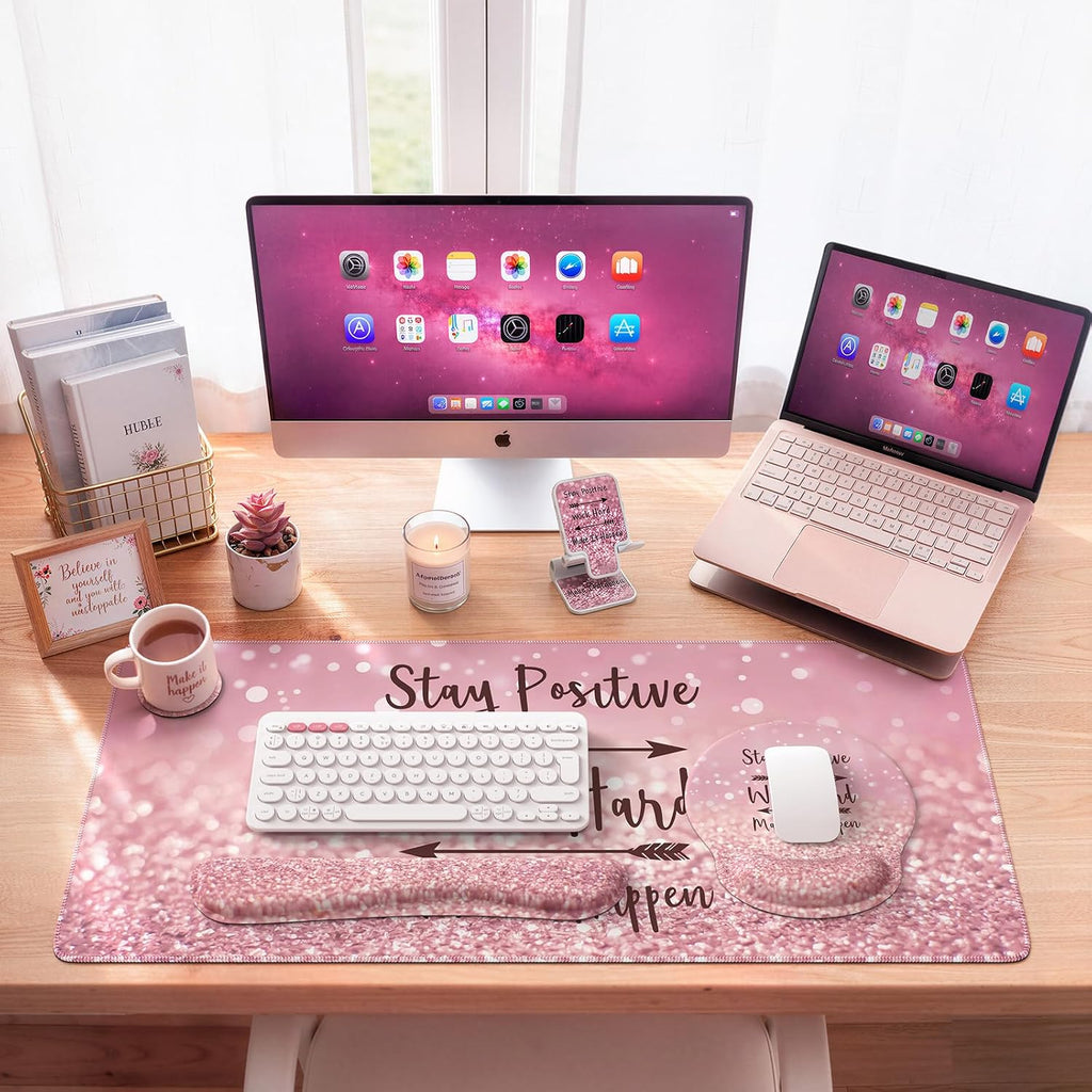 iCasso Pink Ergonomic Mouse Pad with Wrist Rests Set for Desk Accessories - Image 7