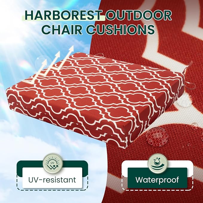 HARBOREST Outdoor Chair Cushions Set of 4, Water Resistant Patio Chair Cushions with Ties, Square Corner Outdoor Seat Cushions for Patio Furniture, 18.5"x16"x3", Wine Red Geometry - Image 2