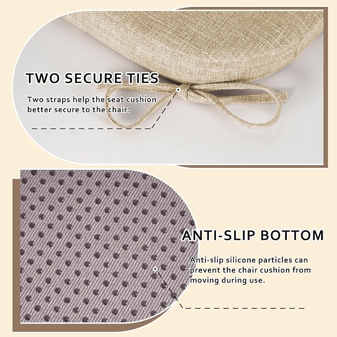 ELFJOY Non-Slip Chair Cushions for Dining Chairs Beige 16.7"x16" | 4 Pack, with Ties and Washable Cover, U Shape, Breathable Fabric, for Kitchen Dining Office Folding Chairs，Comfortable - Image 5