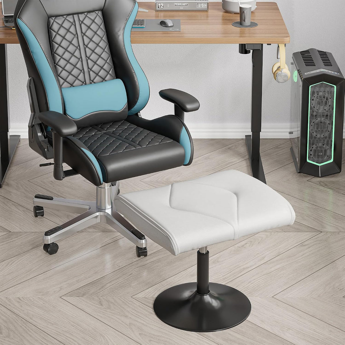 VECELO Office Foot Rest Under Desk Ottoman, Height Adjustable, White - Image 5