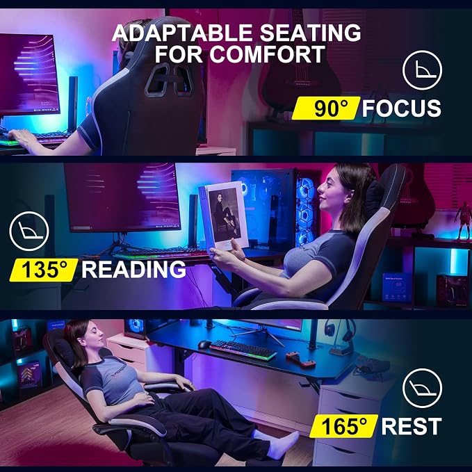 GTPLAYER Gaming Chair, Computer Office Chair with Pocket Spring Cushion, Linkage Armrests and Footrest, High Back Ergonomic Computer Chair with Lumbar Support Task Chair with Footrest(Black) - Image 8