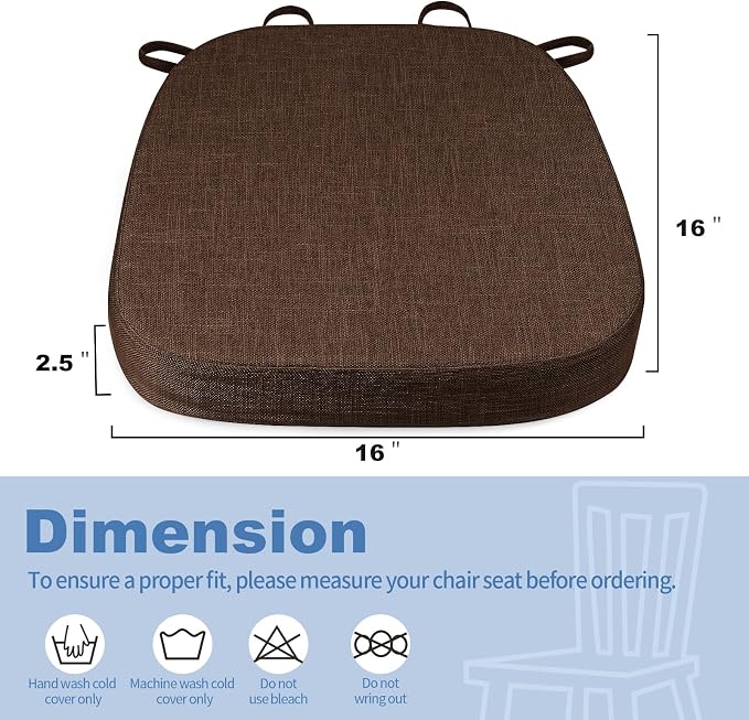 BUYUE Thickened 2.5" Dining Chair Cushions Set of 4, U-Shape High Density Foam Comfortable Chair Pads for Kitchen, Slip Resistant Indoor Seat Cushions (4 PCS, Chocolate) - Image 3