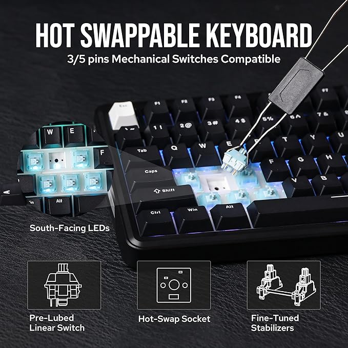 EPOMAKER TH85 QMK/VIA Wireless Gaming Keyboard, BT5.0/2.4GHz/USB-C | Hot-Swap Pre-lubed Custom Creamy Jade Linear Switches, Gasket Creamy Keyboard for PC/Mac/Office/Gaming (Black) - Image 4