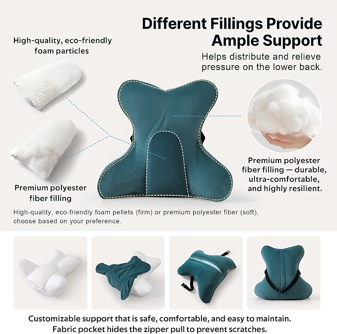 Lumbar Support Pillow (Pat. Pend) for Car Seat, Office Chair, Couch & Recliner, Ergonomic Back Support for Chair, Lower Back Pain Relief, with Adjustable Strap to Stay in Place, Slate Blue - Image 3