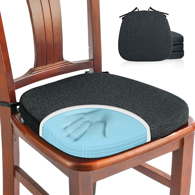 SINOSSO 4 Pack Memory Foam Chair Cushions for Dining Chairs, Friendly Woven Fabric 16" U-Shape Comfortable Kitchen Chair Pads, Removable Slip Resistant Seat Cushions (Set of 4, Black) by SINOSSO
