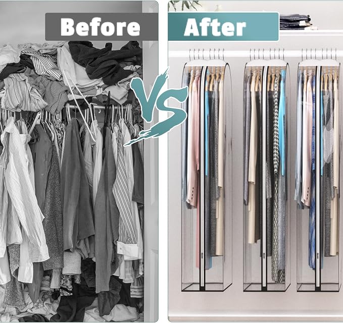 Liuoud Clear Garment Bags for Hanging Clothes 10” Gusseted, 6 Pack, 40” | Suit Bags for Closet Storage with Large Metal Zipper, Breathable odorless Hanging Plastic Clothes Cover for Coat Dress Fur - Image 7