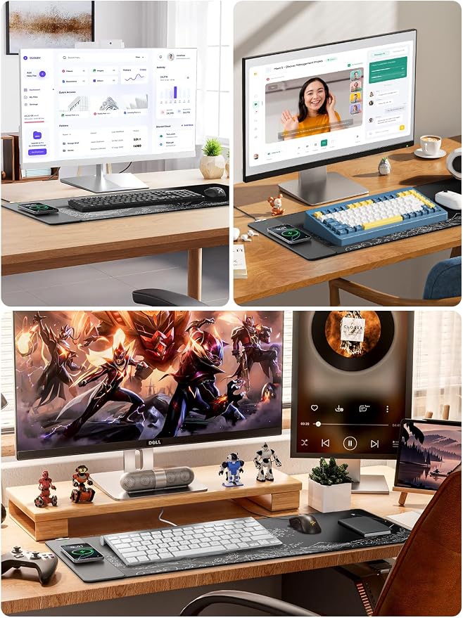 Magnetic Wireless Charging Mouse Pad, 31.5"x15.8" Large Desk Mat | Waterproof Mousepad, Smooth Glide, Stitched Edge, Non-Slip Rubber Base, Desk Pad Computer Keyboard Mat, No Adapter - Image 8