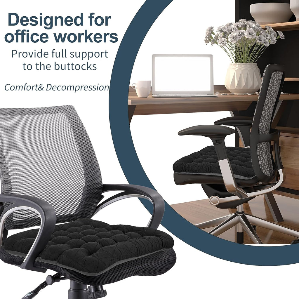 BUYUE Good Support Office Chair Cushion, Luxury Jacquard with Anti-Skid Silicone Seat Cushion Padded for Computer Desk Kitchen Chair (1 Count, Black) - Image 2