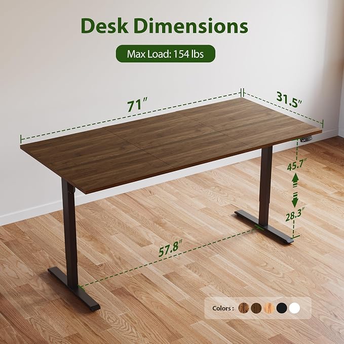 Agilestic 71*32 Inch Height Adjustable Electric Standing Desk, Dark Walnut | Sit Stand Up Computer Desk, Memory Presets, Stable Steel Frame,154 lbs, Easy Assembly, Splice Board, Long desk, Home Office - Image 3