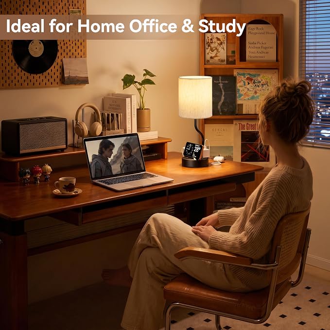 Bedside Lamps for Bedroom Set of 2-18" Table Lamp for Nightstand | Phone Stand, USB A+C Ports, AC Outlet, 3 Color Temperatures, LED Bulb Included, Desk Lamp for Living Room/Dorm, - Image 3