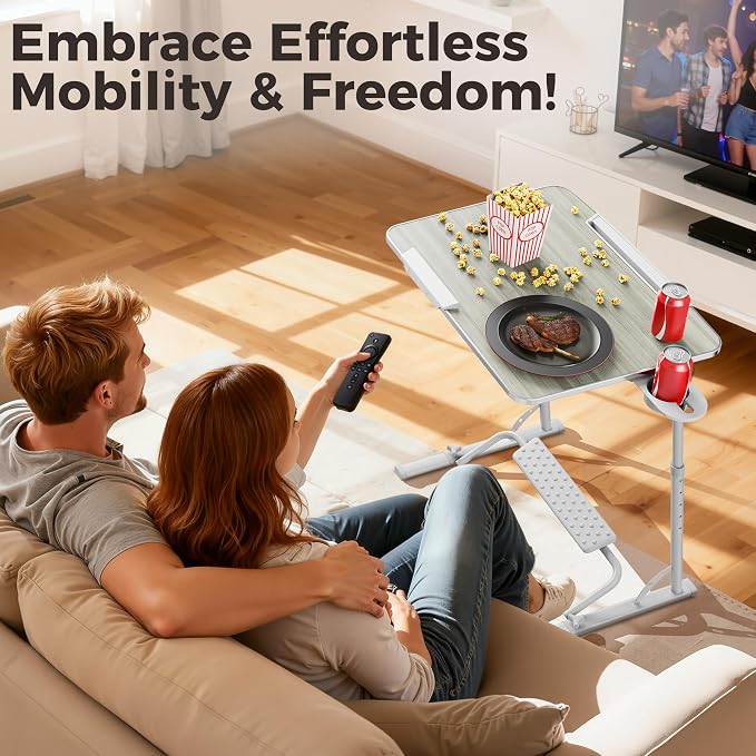 Upgraded Folding TV Tray Table, Sturdy Couch & Dinner Laptop Table | Adjustable Height & Angle Portable Desk for Eating, Work & Recliner; Includes Footrest, Cup Holder, iPad Holder, Edge Stopper - Image 8