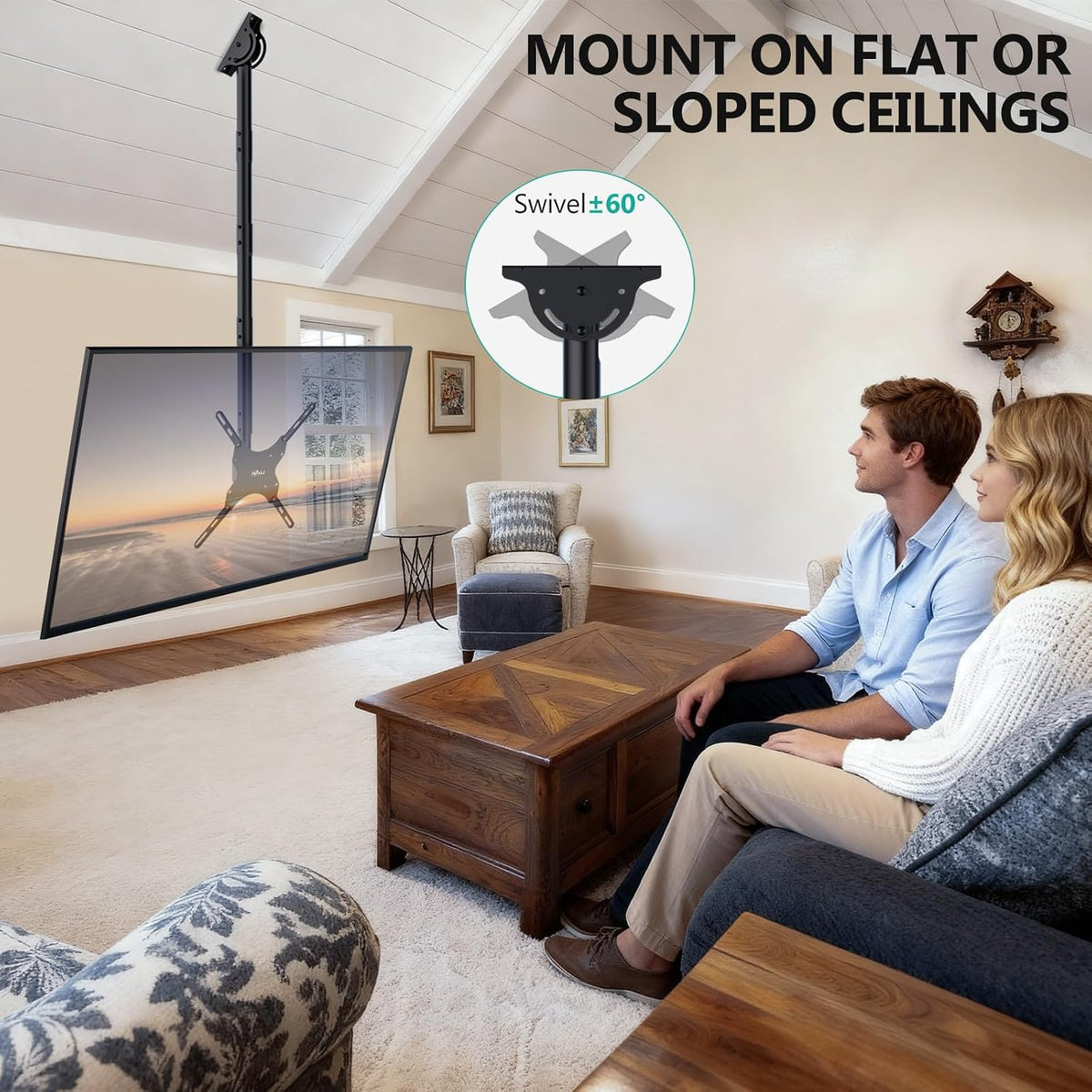 WALI Long Arm Ceiling TV Mount for 26-65 inch LCD LED 4K TVs, up to 110 lbs - Image 5
