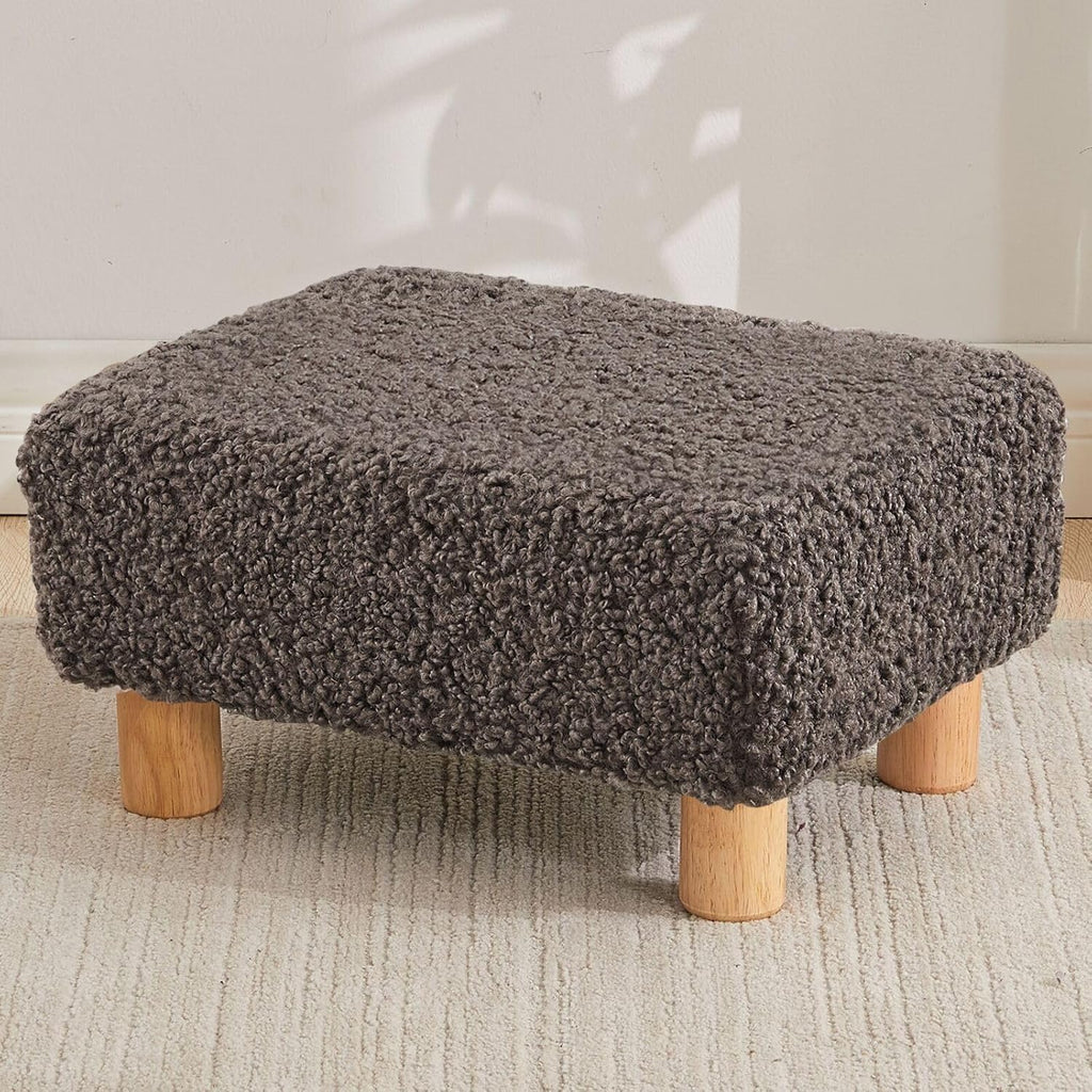 Small Foot Stool Ottoman, Sherpa Footstool Ottoman Foot Rest for Couch, Rectangle Footstools and Ottomans Small for Living Room, Entryway and Bedroom (Brown) by FIMIVIBI