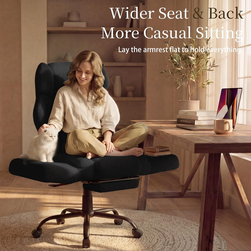 Office Chair with Flip Armrests,Comfy Criss Cross Chair for Pets Sitting,Big and Tall Office Chair with Foot Rest,Extra Wide Seat & Lumbar Pillow,Ergonomic Computer Gaming Chair,Teddy Fleece,Black - Image 5