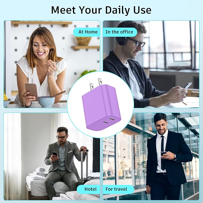USB C Charger Block 3 Pack, Dual Port 20W Fast Wall Plug(Purple) | 20W PD fast charging USB C block for iPhone 17 16 15 14 13 12 11, iPad Pro, iPad Air, AirPods and Apple Watch. - Image 7
