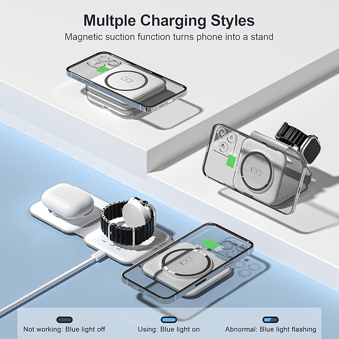 3 in 1 Charging Station for Multple Devices,Foldable 3 in 1 Wireless Charger for Travel,NANO Wireless Charging Station for iPhone17 16 15 14 13 12 Pro Max/Watch 10 9 8 7 6 5 4 3 Ultra/AirPod Pro - Image 3