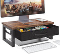 Computer Monitor Stand Riser with Drawer, 2-Tier Desk Accessories & Workspace Organizers, Laptop Stand for Desk with Storage, Office Organization, Wood by Unknown