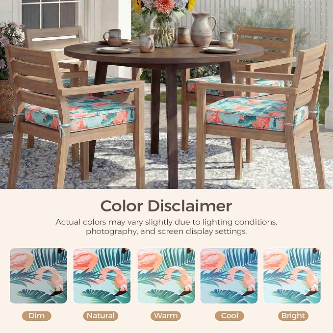 UNIKOME Outdoor Chair Cushions Set of 4, Water Resistant Patio Seat Cushions with Ties for Outdoor Furniture, High-Density Foam, UV & Fade Resistant, Piped Edge – 19" x 19" x 3", Flamingos - Image 7