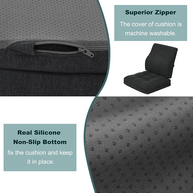 baibu Memory Foam Small Recliner Cushions with Lumbar Support Pillow Set, 18x16x4 Inch Dual-Layer Design Non-Slip Recliner Seat Cushion & Back Support Pillow for Reduce Hip & Lumbar Pain, Black - Image 5