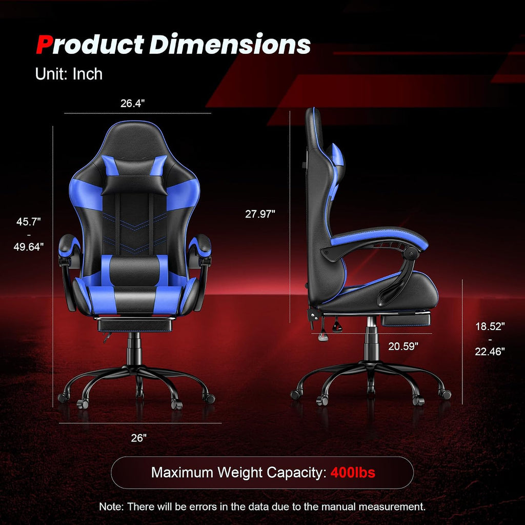 Gaming Chair with Footrest, Ergonomic Video Game Chair for Adults, Blue - Image 3