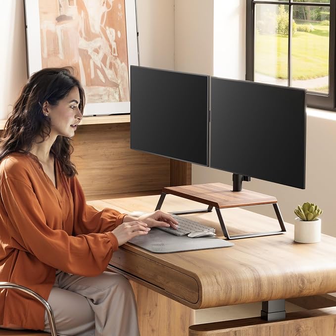 Dual Monitor Stand Riser for 12-27 Inch Computer Screens, Freestanding Double Monitor Stand for Desk, Adjustable Dual Monitor Mount Each Arm Hold up to 22lbs, VESA 75x75/100x100mm - Image 2
