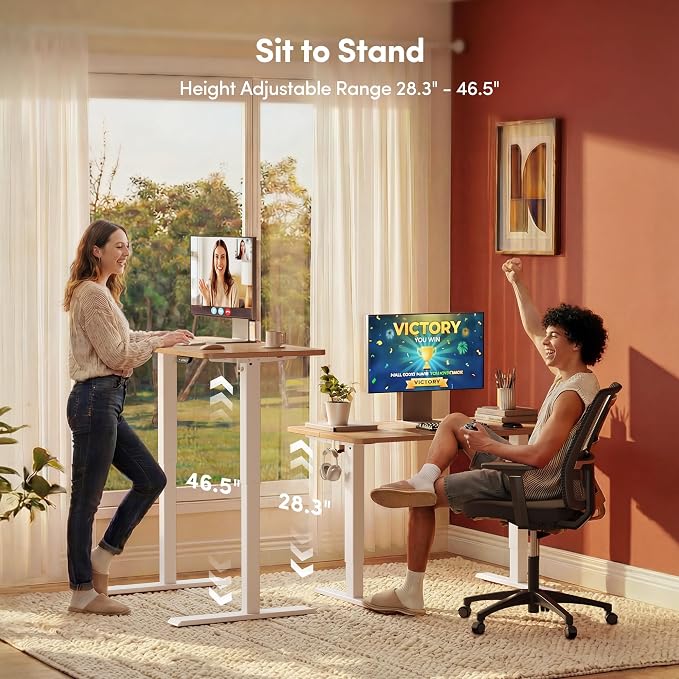 FEZIBO 48 x 24 Inches Electric Standing Desk Adjustable Height, 3 Memory Height Settings, Sit Stand Up Desk for Home Office & Computer Workstation, Maple - Image 5