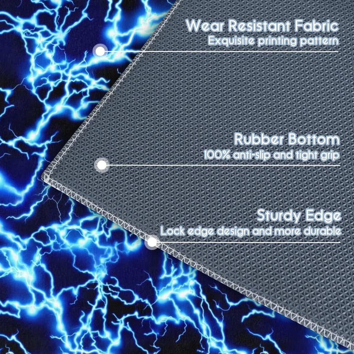 Gaming Chair Mat for Carpet Hardwood Tile Floor,36"x48" Gamer Rug for Game Room, Under Desk Non Slip Gamer Rug,Low-Pile Game Room Rugs,Rubber Backing Large Gaming Chair Floor Mat,Blue Lightning - Image 7