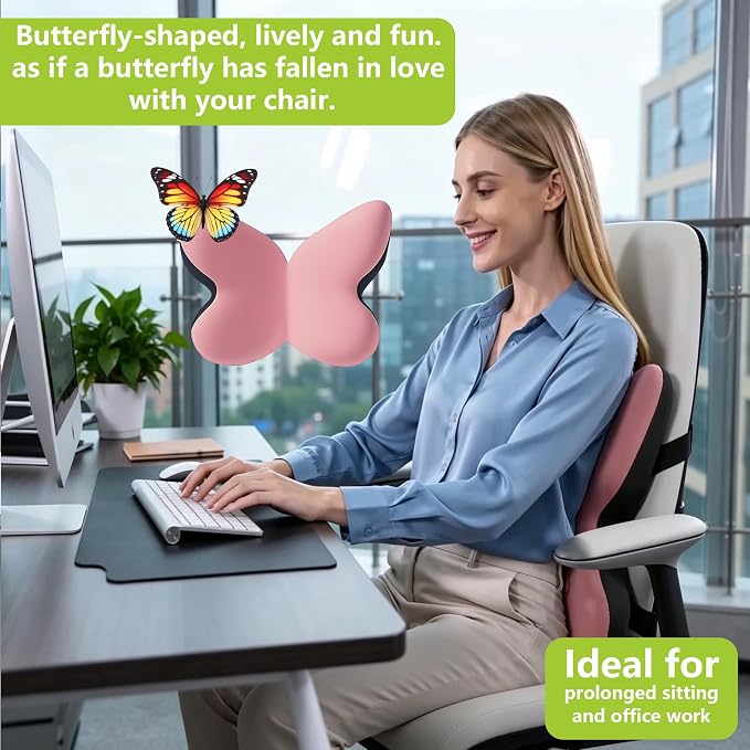 Memory Foam Lumbar Support Pillow,Back Support for Office Chair,Back Pillow for Chair,Ergonomic Lower Back Cushion for Desk Chair,Computer Chair,Gaming Chair and Car Seat,Washable Cover(Pink) - Image 6