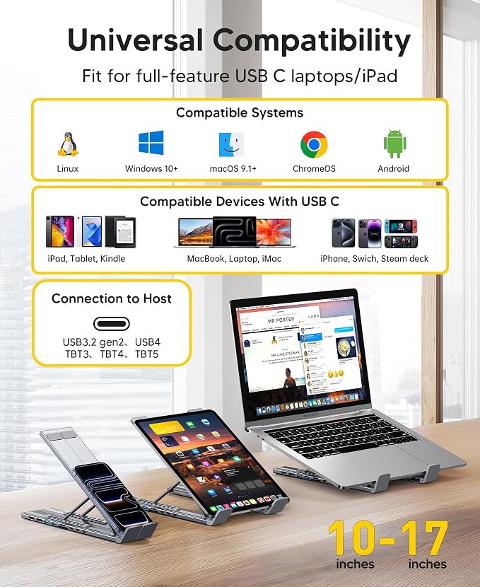 9 in 1 USB C Laptop Dock Stand with HDMI+DP,4K Dual Monitor PD 100W | Single 8K for Windows DP 1.4 or Dual 4K for Win and Mac,2 USB A 3.0, PD 100W, USB C 3.0+SD&TF for Mac Windows, Mac, ChromeOS - Image 6