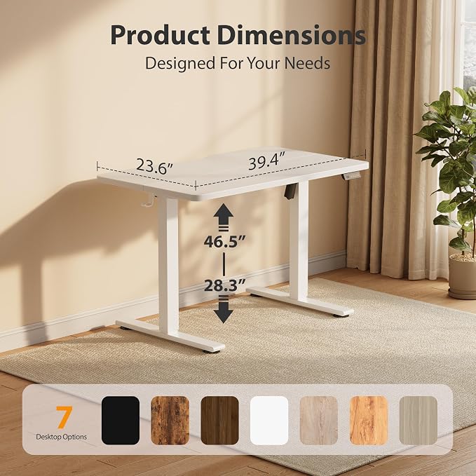 Cubiker Standing Desk, 40x24 Inches Sit Stand Home Office Desk, Electric Stand up Desk, Adjustable Desk with Splice Board, White Frame/White Top - Image 3