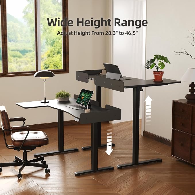 Claiks L Shaped Standing Desk, 55 Inch Electric Height Adjustable Desk with Splice Board Corner Workstation for Home Office, Black - Image 6