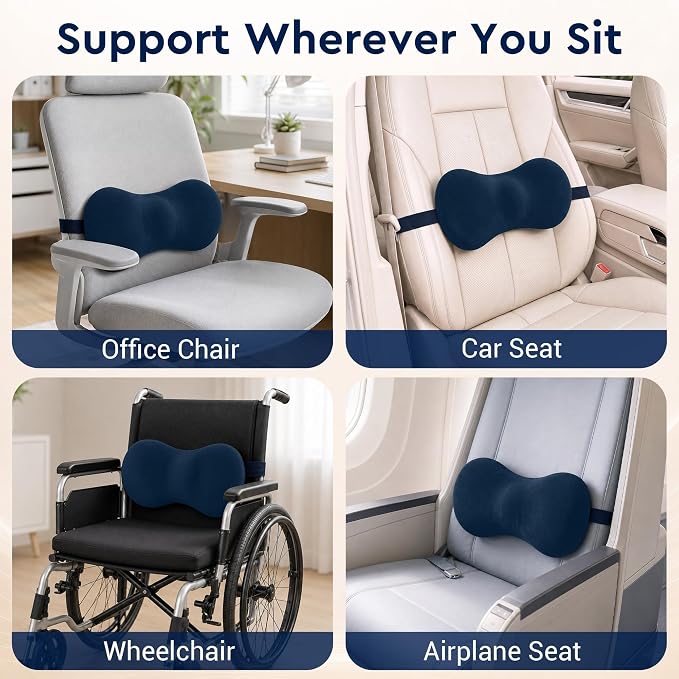 Lumbar Support Pillow for Office Chair, Lower Back Pillow with Strap, Blue | Saty in Place, Soft Plush Cover, Memory Foam Core, Erogonimic for Long-Sitting Comfort, Ideal for Car Seat & Most Chairs - Image 7