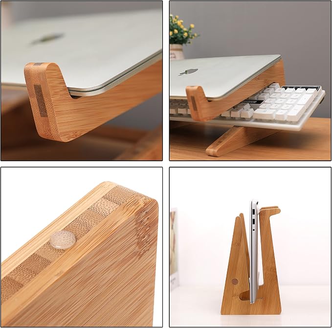 Nuvograin Laptop Stand, Wooden Vertical Laptop Stand for Desk, Bamboo Laptop Stand Compatible with MacBook Air Pro/Dell XPS/Surface pro/HP/Pixelbook/Lenovo, More Laptops 13-17.7inch - Image 3