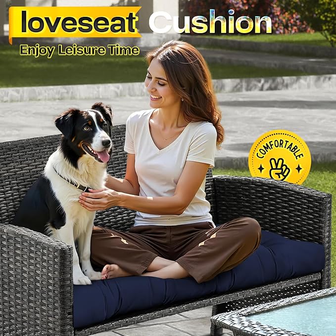 MAGIC ELEPHANT Outdoor Bench Cushion, Memory Foam Loveseat Cushion for Patio Furniture Wicker Chair, Settee Porch Swing Seat Cushion, 44 x 19 Inches (Blue) - Image 6