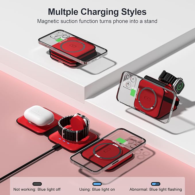 3 in 1 Charging Station for Multple Devices,Foldable 3 in 1 Wireless Charger for Travel,Nano Wireless Charging Station for iPhone16 15 14 13 12 Pro Max/Watch 10 9 8 7 6 5 4 3 Ultra/AirPod Pro - Image 3