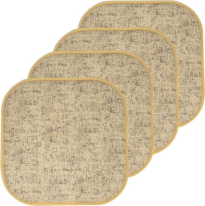 Sweet Home Collection Chair Cushion Memory Foam Pads Honeycomb Pattern Slip Non Skid Rubber Back Rounded Square 16" x 16" Seat Cover, 4 Pack, Broadway Camel/Brown by SweetHomeCollection