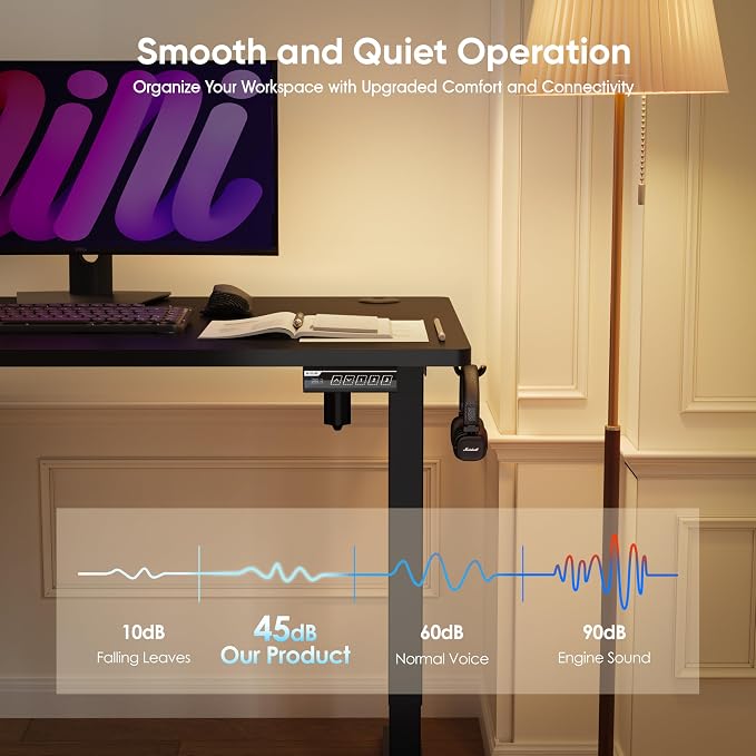Monomi 39.4" Electric Standing Desk, Height Adjustable sit Stand up,Black | Small Ergonomic Home Office Computer Desk Workstation with 3 Memory Setting and headphone hooks,Space Saving,Easy Install - Image 7