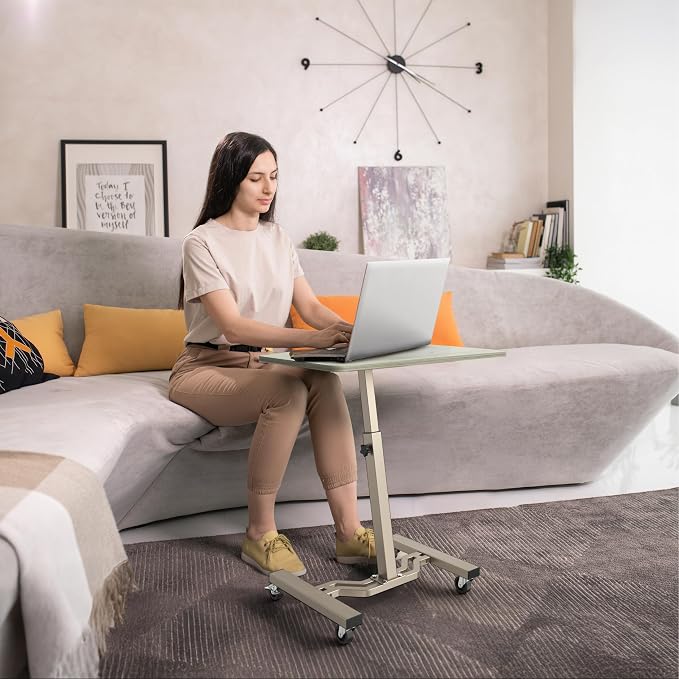 SHW Mobile Height Adjustable Laptop Rolling Cart w/Lockable Wheels, Maple | Height Adjustable from 28" to 33" - Image 2