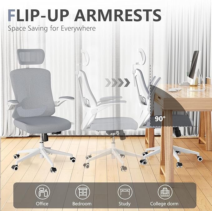 Office Chair (07Grey, Chair) | 360° Swivel Adjustable Lumbar Support & Flip-Up Armrests capacity 300 lbs capacity - Image 6