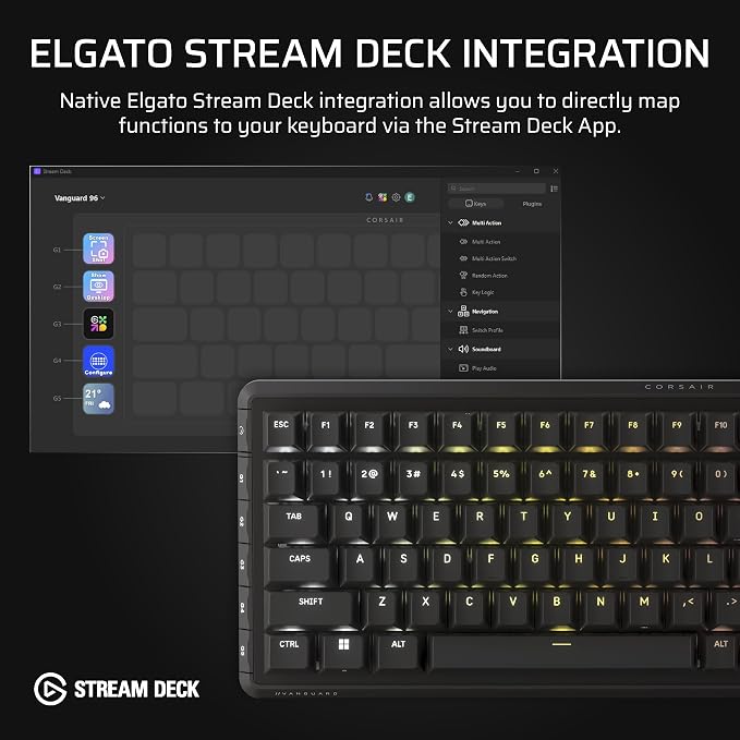 Corsair Vanguard 96 Wired Mechanical Gaming Keyboard – 96% Layout, MLX Plasma Linear Switches, 8000Hz Polling, LCD Display, Virtual Stream Deck, G-Keys, SOCD Flashtap, QWERTY US – Black - Image 9