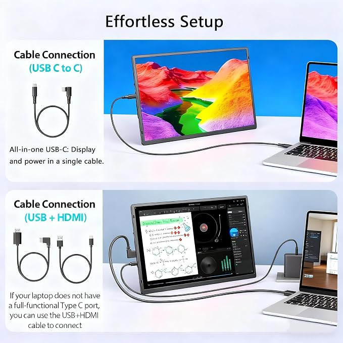 APILDELLA 16.2" Portable Laptop Monitor Extender, 1200P HDR Screen with 360° Rotation, Ultra-Light Travel Second Screen, Plug & Play via Mini HDMI/Type-C, Compatible with Windows/Mac/PS5 - Image 7
