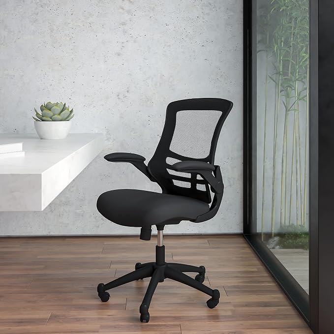 Flash Furniture Set of 4 Mid-Back Swivel Ergonomic Task Office Chairs with Flip-Up Arms, Black Mesh | Flip-up Arms, Mid-Back, Mesh Back by FlashFurniture