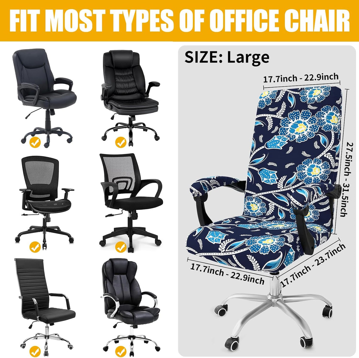 Smiry Office Computer Chair Cover with Armrest Covers, Midnight Blue - Image 4