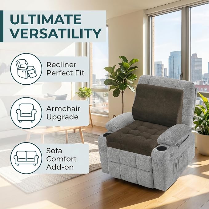 baibu Memory Foam Recliner Cushions with Lumbar Support Pillow Set for Elderly, 20x20x5 Inch Dual-Layer Design Non-Slip Recliner Seat Cushion & Back Support Pillow for Reduce Hip & Lumbar Pain, Brown - Image 4