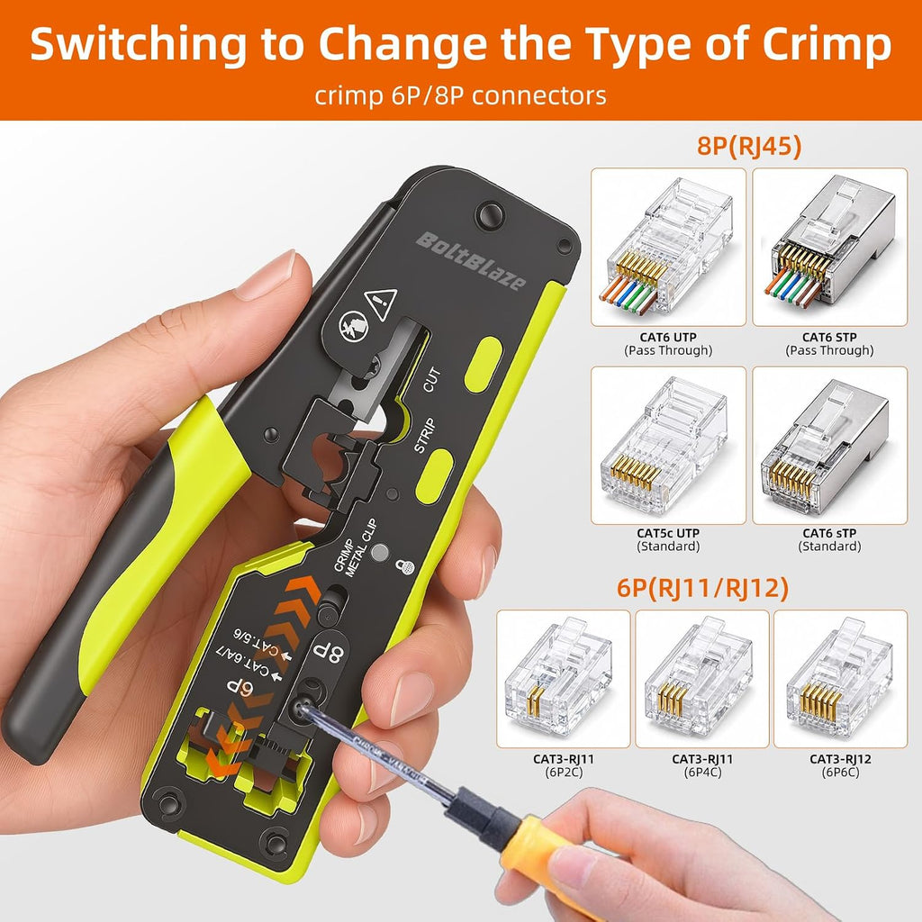 RJ45 Crimping Tool, All-in-One Ethernet Crimper Cat7 Cat6 Cat5 Crimping Tool for RJ11/RJ12 Standard, RJ45 Pass Through Connectors - Image 7