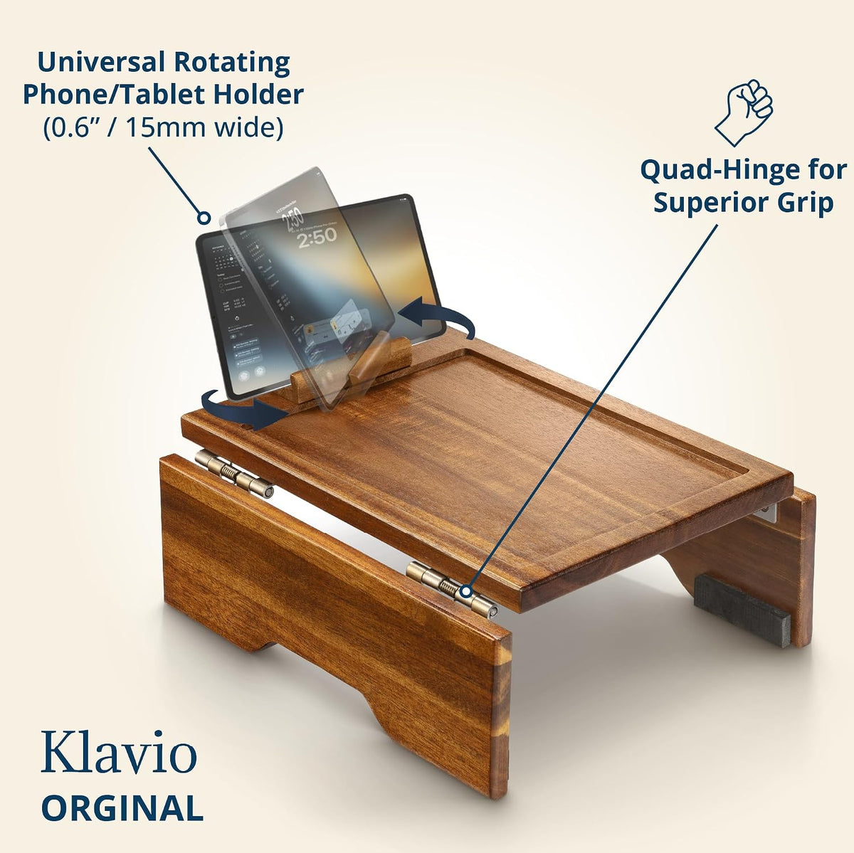 Couch Arm Table Tray with Phone & Tablet Holder – Acacia - Image 3