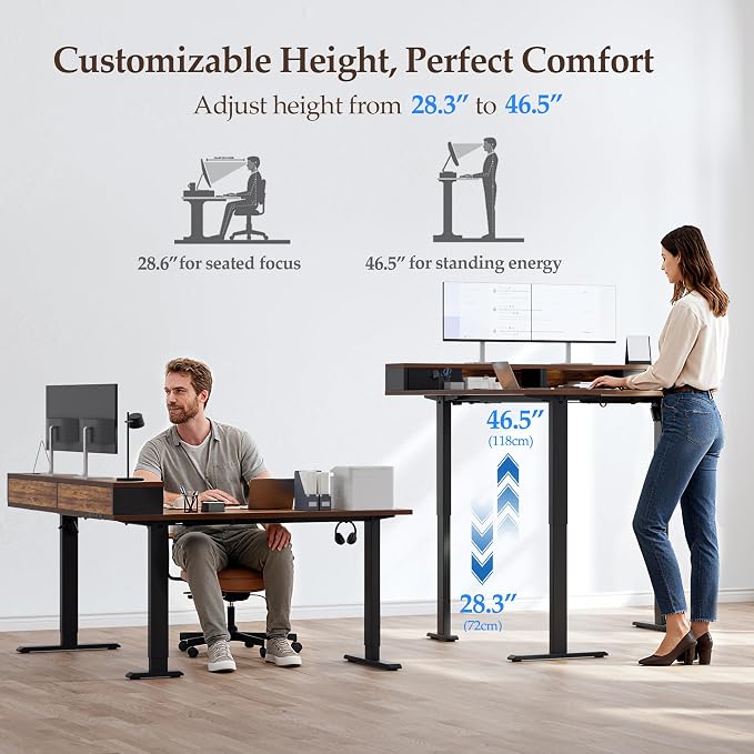Klicelor L Shaped Electric Standing Desk 63 x 55.1 inch with Shelf, Height Adjustable Corner Desk, Sit Stand Desk with Storage Shelf, Home Office Computer Table, Rustic Brown - Image 5