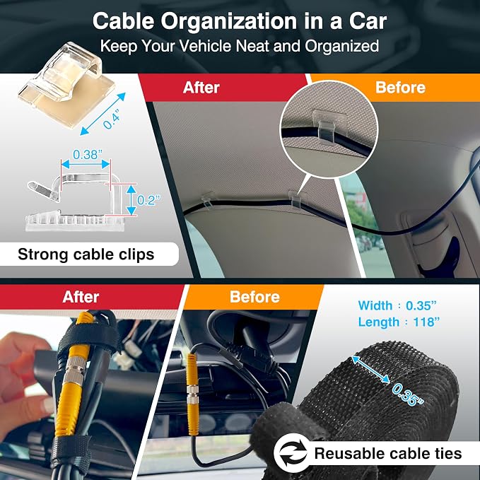 Dash Cam Installation Kit – Trim Removal Tool, 20 Strong Adhesive Cable Clips, Reusable Cable Ties, Split Sleeve & Foam Pads – Clean Car Wire Organizer - Image 2