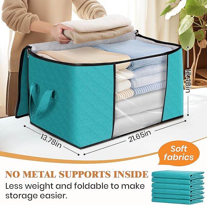 Fab totes 8 Pack Storage Bags for Clothes Blanket Storage Bins with Lids | Foldable Closet Organizers with Zippers,Window and Handles,Fabric Storage Bins for Sweater,Comforter,Bedding,Dorm essentials - Image 2